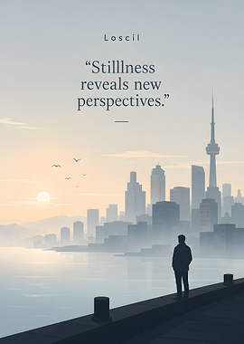 Man Gazing at Cityscape at Sunrise