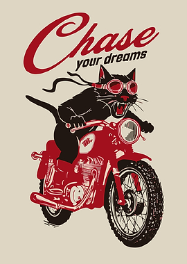 Black Cat Riding a Red Motorcycle