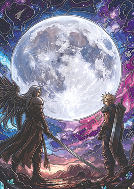 Cloud and Sephiroth under the Moon