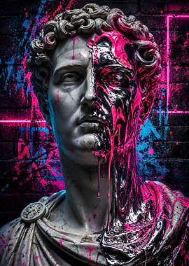 Melting Marble Bust with Neon Splatter