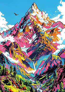 Vibrant Mountain Landscape with Eagle