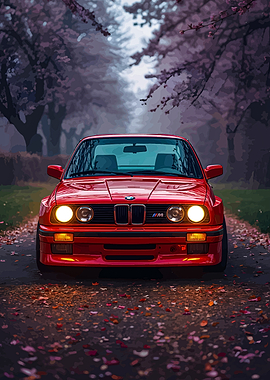 Red BMW M3 E30 on a Leafy Road