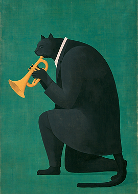 Jazz Black Cat Playing Trumpet