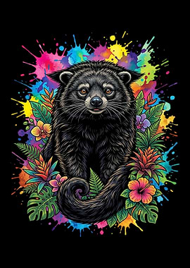 Binturong with Tropical Flowers