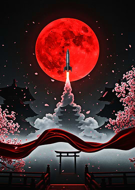 Rocket Launch Under Red Moon