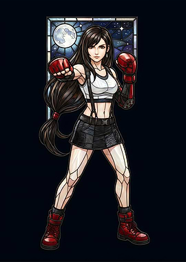 Tifa Lockhart Final Fantasy VII in Stained Glass Style
