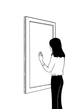 Woman touching a blank frame