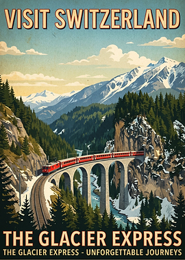 Visit Switzerland Glacier Express Vintage Poster
