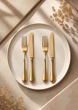 Elegant Gold Cutlery on a White Plate