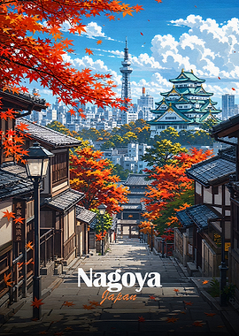 Nagoya Cityscape with Castle and Tower