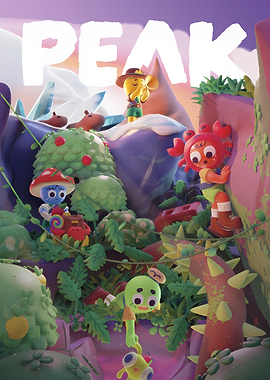 Cute characters climbing a vibrant mountain
