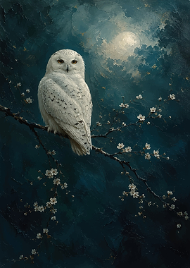 Snowy Owl in Moonlight