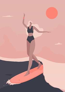 Surfer Girl Riding a Wave