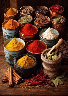 Assortment of Spices in Bowls