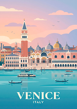 Venice Italy Skyline with Gondolas