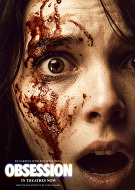 Obsession movie poster with bloody face