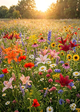 Vibrant Wildflower Meadow in Golden Light