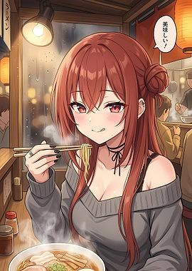 Anime Girl Eating Ramen