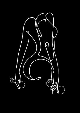 One Line Drawing of Woman Lifting Weights