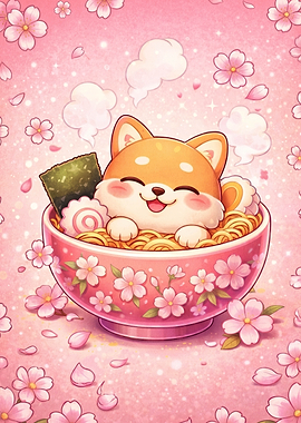 Cute Shiba Inu in Ramen Bowl