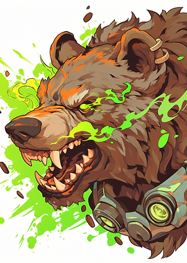 Aggressive Bear with Gas Mask