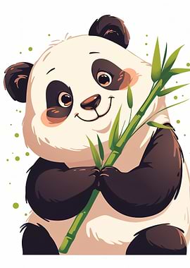 Cute Panda Holding Bamboo