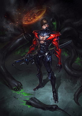 Cyberpunk Warrior with Mechanical Tentacles