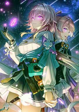 Two anime girls in space