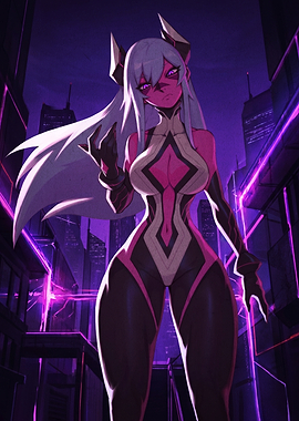 Cyberpunk Demoness in Neon City