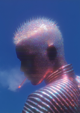 Man Smoking with Glittering Skin
