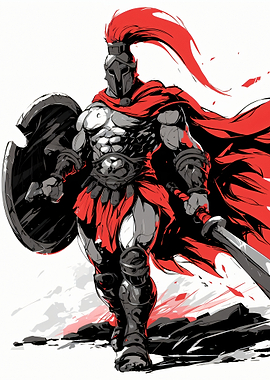 Spartan Warrior with Red Cape
