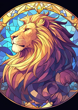 Stained Glass Lion Portrait
