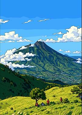 Mountain Landscape with Hikers