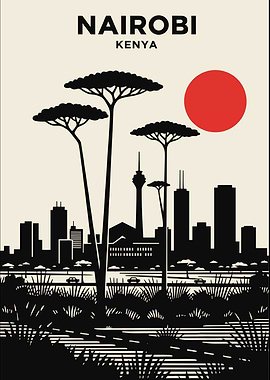 Nairobi Kenya Skyline with Trees and Sun