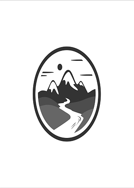 Mountain River Landscape Emblem