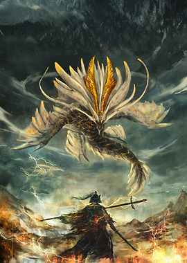 Warrior Battles Mythical Creature