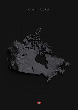Canada Relief Panorama - Dark Shaded Terrain Map, 3D Elevation