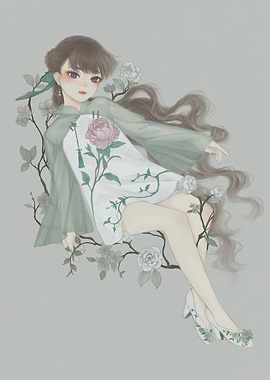 Anime Girl with Flowers