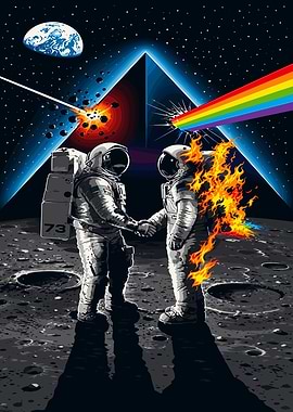 Pink Floyd Astronauts Shaking Hands on the Moon
