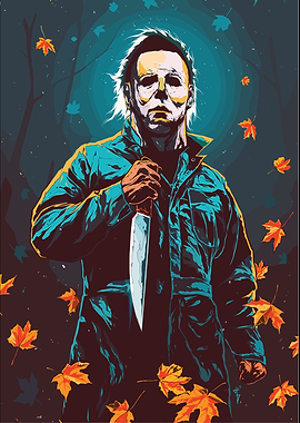 Michael Myers with Knife in Autumn Forest