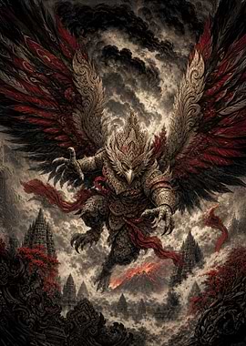 Mythical Bird Creature Over Temples