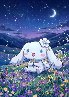 Cinnamoroll in a Starry Flower Field