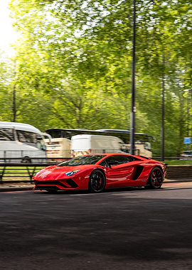 Red Lamborghini Aventador on a Street