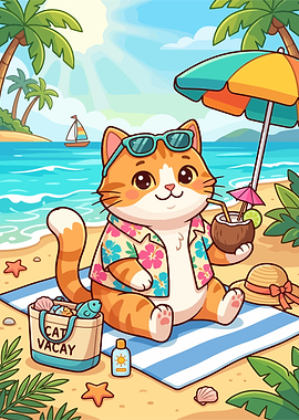 Cat on Vacation at the Beach