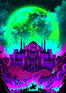 Epic Castle Under Neon Moon