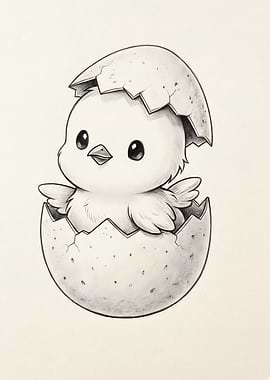 Cute Chick Hatching from Egg