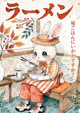Cute Rabbit Eating Ramen