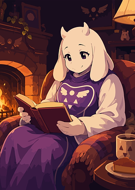 Toriel Reading by Fireplace