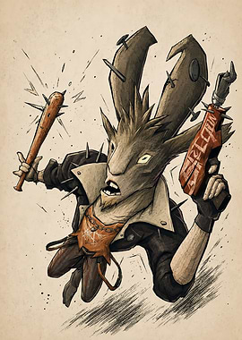 Anthropomorphic Rabbit Warrior with Weapons