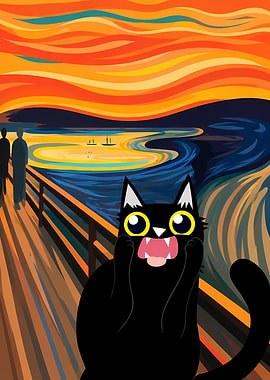 Screaming Cat in The Scream Painting